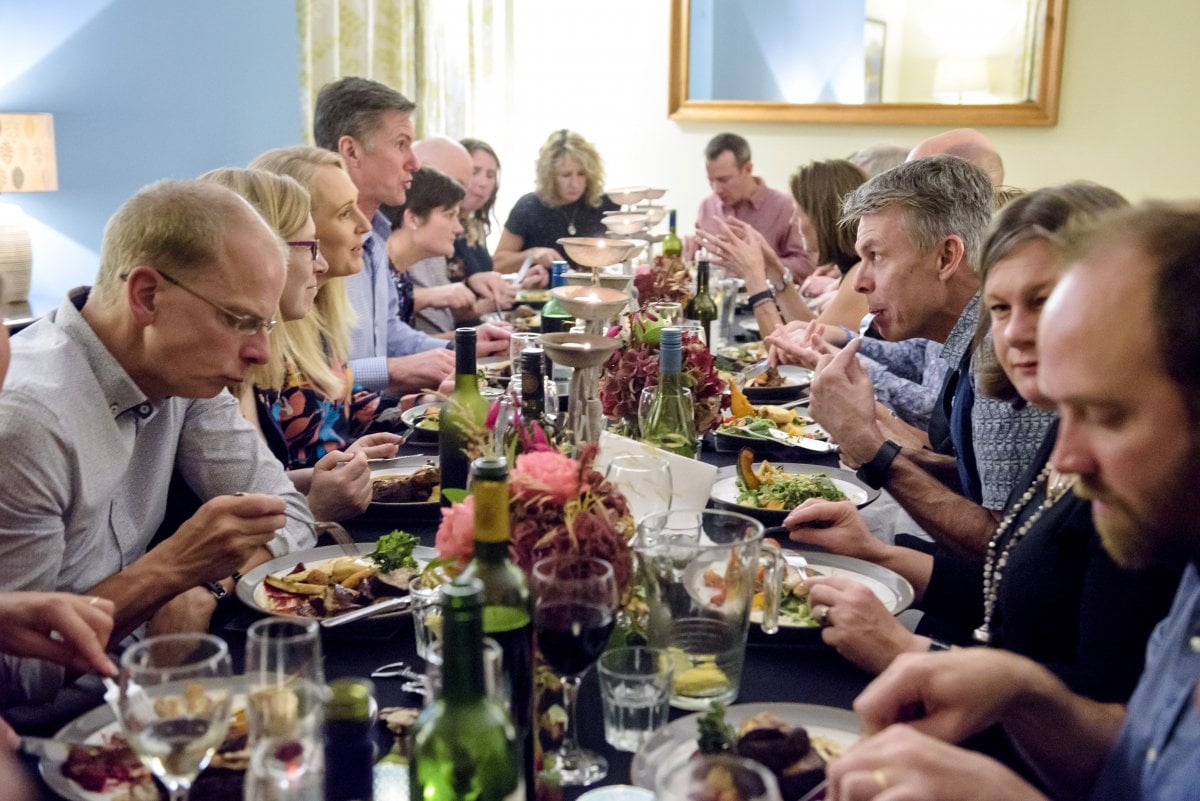Dinner for 20 guests in the dining room at the Farmhouse